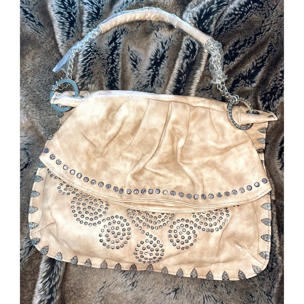 Blue Elegance camel colored rhinestone purse